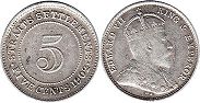 монета Стрэйтс Сеттлментс 5 центов 1902