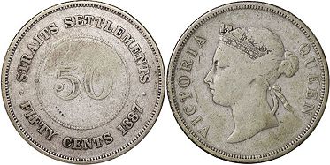 монета Стрэйтс Сеттлментс 50 центов 1887