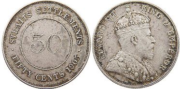 монета Стрэйтс Сеттлментс 50 центов 1905