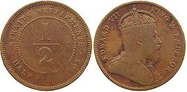 монета Стрэйтс Сеттлментс 1/2 цента 1908