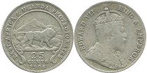 монета Восточная Африка и Уганда 25 центов 1906