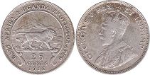 монета Восточная Африка и Уганда 25 центов 1912