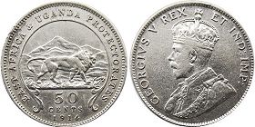 монета Восточная Африка и Уганда 50 центов 1914