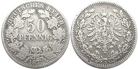 монета Германская Империя 50 пфеннигов 1877
