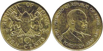 монета Кения 10 центов 1994