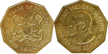 монета Кения 5 шиллингов 1973
