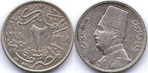 монета Египет 2 милльема 1929