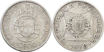 монета Мозамбик 10 эскудо 1938