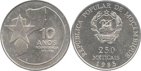 монета Мозамбик 250 метикал 1985