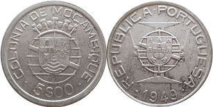 монета Мозамбик 5 эскудо 1949