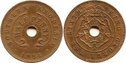 монета Родезия 1/2 пенни 1951