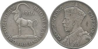 монета Родезия 2 шиллинга 1936
