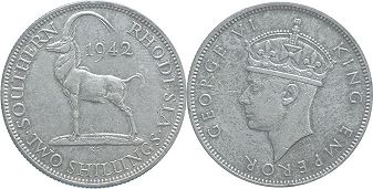 монета Родезия 2 шиллинга 1942