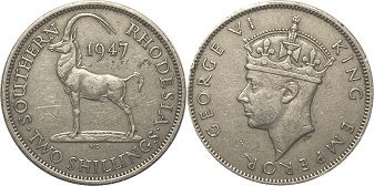 монета Родезия 2 шиллинга 1947