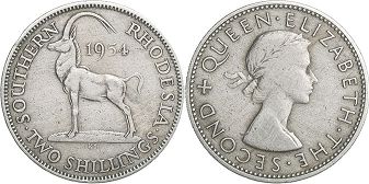 монета Родезия 2 шиллинга 1954