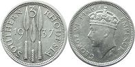 монета Родезия 3 пенса 1937