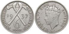 монета Родезия 6 пенсов 1937