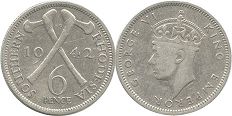 монета Родезия 6 пенсов 1942