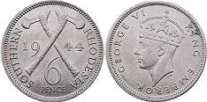 монета Родезия 6 пенсов 1944