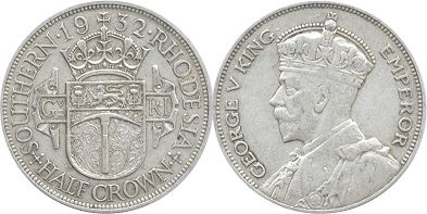 монета Родезия 1/2 кроны 1932
