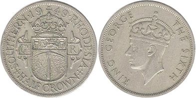 монета Родезия 1/2 кроны 1949