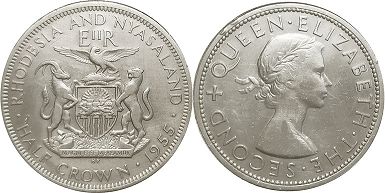 монета Родезия и Ньясаленд 1/2 кроны 1955