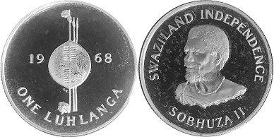 монета Свазиленд 1 луланга 1968