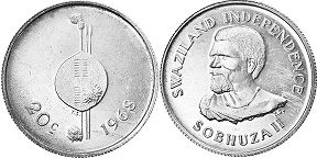 монета Свазиленд 20 центов 1968