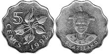 монета Свазиленд 5 центов 1992
