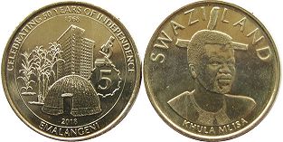 монета Свазиленд 5 эмалангени 2018