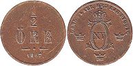 монета Швеция 1/2 эре 1867