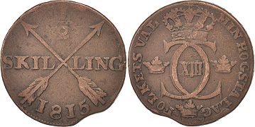 монета Швеция 1/2 скиллинга 1815