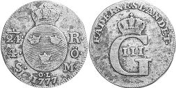 монета Швеция 1/24 риксдалера 1777