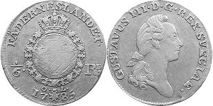монета Швеция 1/6 риксдалера 1785