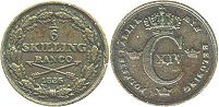 монета Швеция 1/6 скиллинга 1835