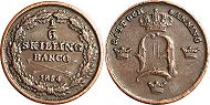 монета Швеция 1/6 скиллинга 1854