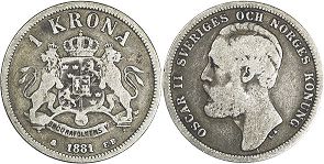 монета Швеция 1 крона 1881