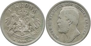 монета Швеция 1 крона 1904