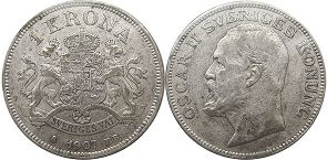 монета Швеция 1 крона 1907