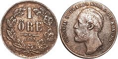 монета Швеция 1 эре 1873