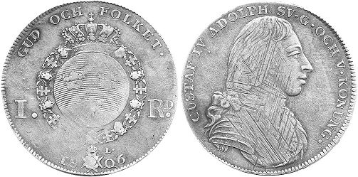 монета Швеция 1 риксдалер 1806