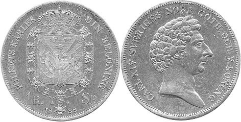 монета Швеция 1 риксдалер 1838