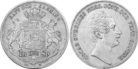 монета Швеция 4 риксдалер 1855 