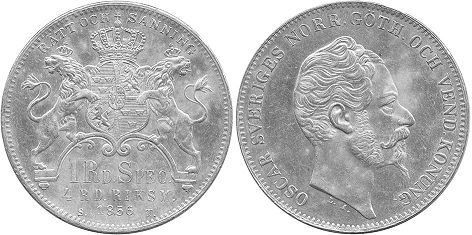 монета Швеция 4 риксдалер 1856