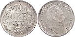 монета Швеция 10 эре 1858