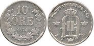 монета Швеция 10 эре 1874