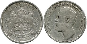 монета Швеция 2 кроны 1877
