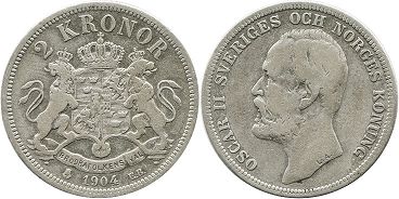 монета Швеция 2 кроны 1904