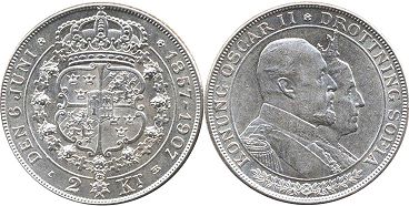 монета Швеция 2 кроны 1907