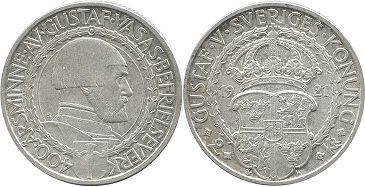 монета Швеция 2 кроны 1921